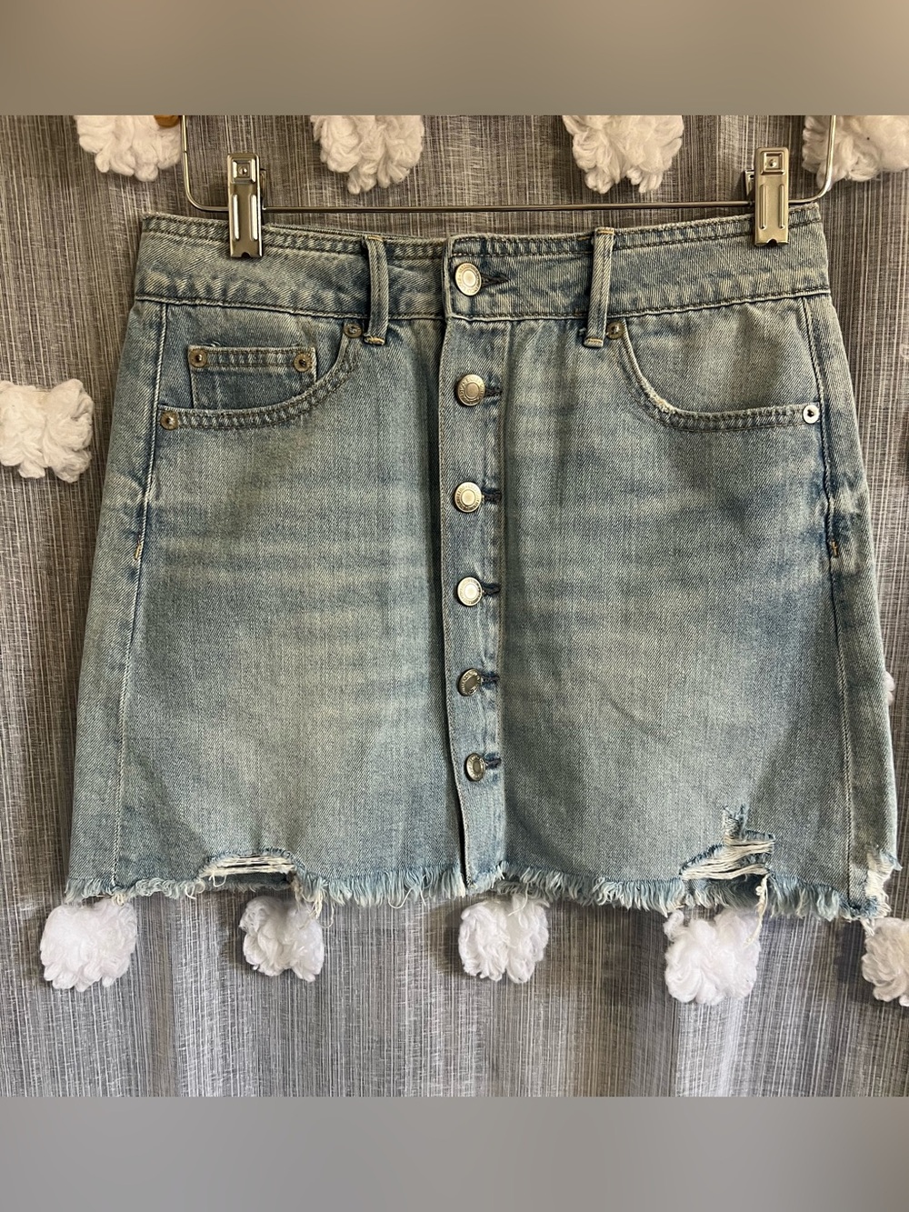 American Eagle Light Wash Denim Button-Front Mini Skirt